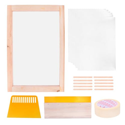 SUPVOX Screen Printing Starter Kit with Wood Silk Screen Frame, Transparency Inkjet Film, Squeegee and Wood Stick for Fabric Printing and Craft Projects