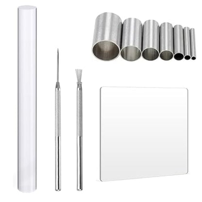 11PCS Polymer Clay Cutter Tool Set Acrylic Clay Roller with Acrylic Sheet Backing Board Clay Wire Texture Needle Detail Modeling Shaping Tool Round Shape Clay Cutters for Clay DIY Sculpting Craft