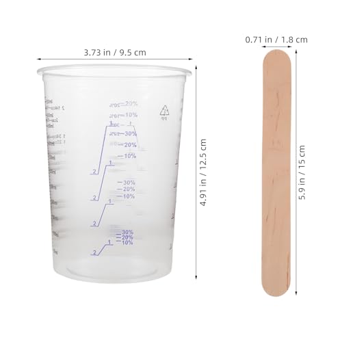 50 Set 600ml Disposable Graduated Measuring Cups with Wide Mouth and Pp Material for Efficient Pouring, Wood Stirring Sticks Included, for Epoxy Resin Mixing and Small Batch