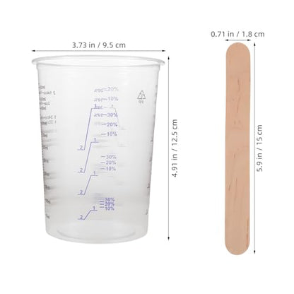 50 Set 600ml Disposable Graduated Measuring Cups with Wide Mouth and Pp Material for Efficient Pouring, Wood Stirring Sticks Included, for Epoxy Resin Mixing and Small Batch
