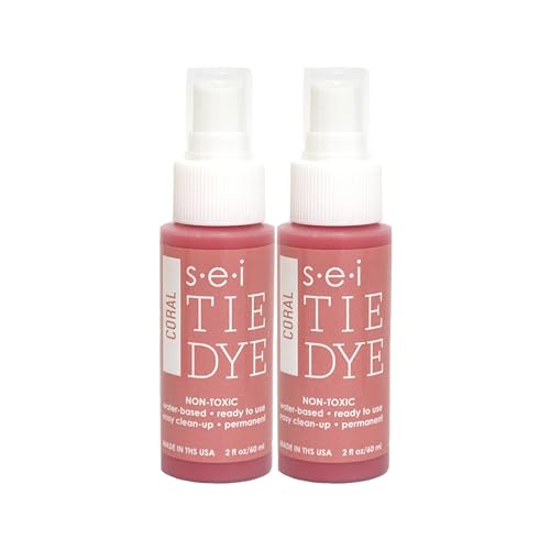 S.E.I. Coral Tie Dye Spray Bottle: 2oz. Non Toxic Fabric Dye Spray, DIY Permanent Clothing Dye, Ready to Use Tie Dye Supplies - 2 Pack - color: Coral, size: 2-Ounces