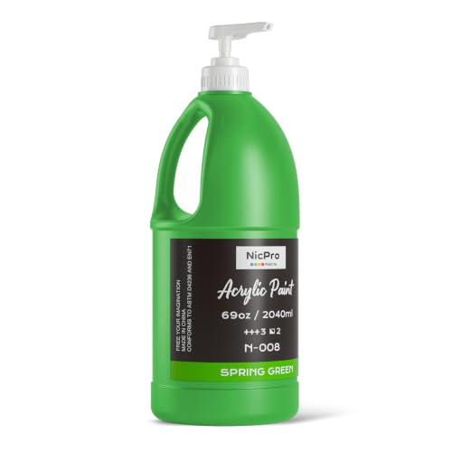Nicpro Spring Green Large Acrylic Paint (69 oz), Rich Pigments, Non Toxic | Craft Paint for Multi Surface, Canvas, Wood, Leather, Fabric - Art Painting Supplies for Beginners, Artist & Adults with Pump - color: Spring Green, size: 69 Fl Oz (Pack of 1)