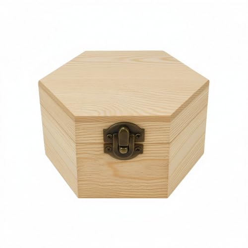 Hexagon-Shaped Unfinished Wooden Box with Lid, Natural Pine Wood Geometric DIY Craft Storage Box for Jewelry, Gift, Keepsake & Home Decor, Unpainted Wooden Organizer, 5.1x4.4x2.8 Inch - size: Single Hexagon-Shaped Box