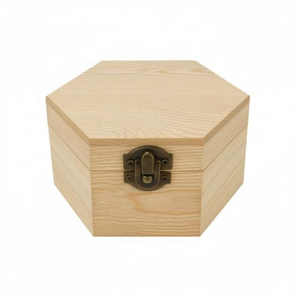 Hexagon-Shaped Unfinished Wooden Box with Lid, Natural Pine Wood Geometric DIY Craft Storage Box for Jewelry, Gift, Keepsake & Home Decor, Unpainted Wooden Organizer, 5.1x4.4x2.8 Inch - size: Single Hexagon-Shaped Box