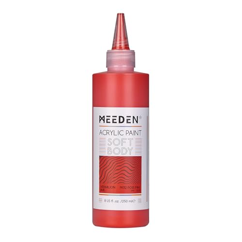 MEEDEN Soft Body Acrylic Paint: Vermilion Hue Matte Finish - 250ml/8.45oz Bulk Acrylic Colors in Ergonomic Bottle - Fluid Flow Art Paints for Artists Canvas Painting - color: Vermilion Hue