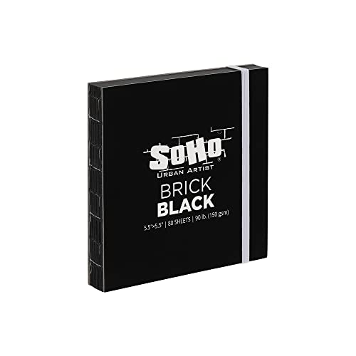 SoHo Urban Artist Brick Sketchbook Journals for Sketching, Drawing, Colored Pencils, Graphite, and More - Black 5.5"x5.5" (150 GSM, 80 Sheets) - 2 Pack - color: Black, size: 5.5 x 5.5in