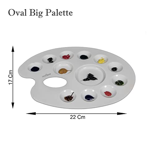 ZAHEPA Oval Paint Tray, Plastic Palette Paint Tray, Painting Palette with 12 Comparments & Thumb Hole, Art Supplies for DIY Crafts, Oil Paint, Watercolor, Acrylic - Ideal for School & Professional - style: Oval - 12 Compartments