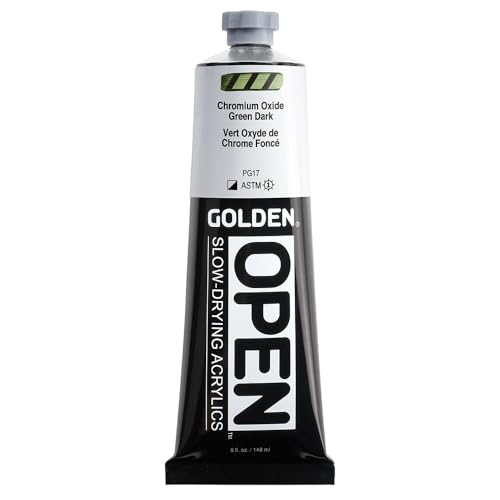 GOLDEN OPEN Slow-Drying Acrylics, Chrom Oxide Green Dark, 5 fl oz. tube, Professional Acrylic Paint, Semi-Opaque - color: Chrom Oxide Green Dark, size: 5 Fl Oz (Pack of 1)