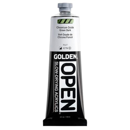 GOLDEN OPEN Slow-Drying Acrylics, Chrom Oxide Green Dark, 5 fl oz. tube, Professional Acrylic Paint, Semi-Opaque - color: Chrom Oxide Green Dark, size: 5 Fl Oz (Pack of 1)
