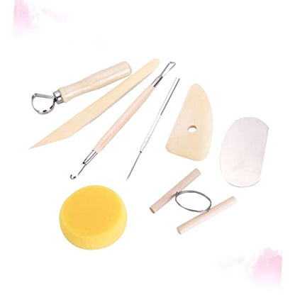 NUOBESTY 8pcs Wooden Pottery Tool Set for Sculpting Carving and Modeling Durable Clay Tools for Beginners and Experts for Pottery Air Drying Clay and Polymer
