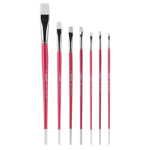 Creative Mark Pro White Soft Filament Acrylic Paint Brushes - Assorted Bright Set of 7 - Seamless Ferrule - Short Wood Handle Brushes for Acrylic Painting Acrylic Gouache, Oils & Casein