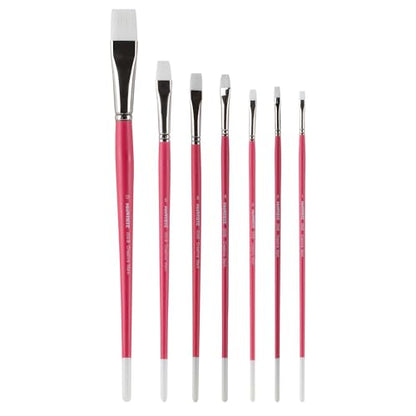 Creative Mark Pro White Soft Filament Acrylic Paint Brushes - Assorted Bright Set of 7 - Seamless Ferrule - Short Wood Handle Brushes for Acrylic Painting Acrylic Gouache, Oils & Casein