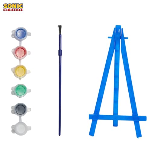 Sonic the Hedgehog Canvas Paint Set with 3 Canvases, Paint & Easel for Kids | 3 Preprinted Canvases, 6 Acrylic Paints, Paintbrush & Easel, DIY Sonic Coloring, Wall Art, Arts & Crafts Activity for Kids - color: Sonic