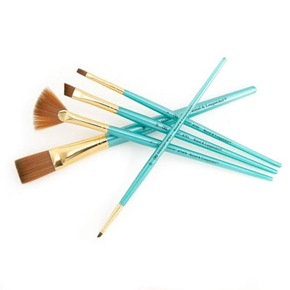 Royal & Langnickel Menta, 5pc Variety Brush Set, Includes - Stroke, Angular, Fan & Shader Brushes Teal - style: VARIETY
