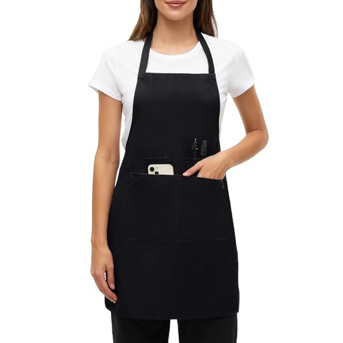 BOHARERS Chef Apron - Heavy 9.17oz Canvas Work Apron with 4 Pockets for Unisex, Ideal for Cooking,Gardening, Hairstylist (1, Black) - color: B-01 Pack Black