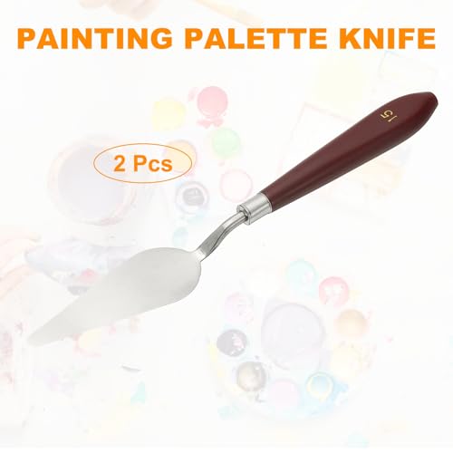 HARFINGTON 2pcs Palette Knife Painting Tool 3.27" x 1.06" Stainless Steel Art Spatula Pallet Knives Scrapers Tools with Plastic Handle for Acrylic Oil Canvas Mixing Spreading, Red/Silver - size: 3.27" x 1.06"