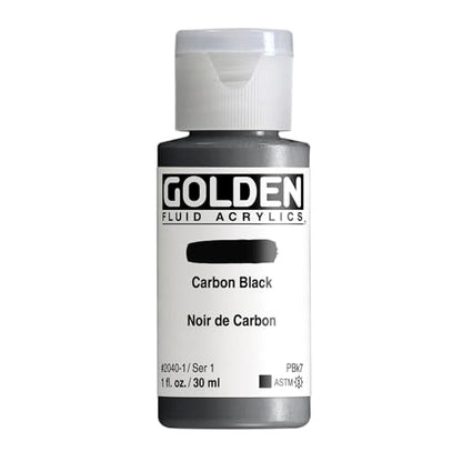 GOLDEN Fluid Acrylics, Carbon Black, 1 fl. oz. Bottle, Professional Acrylic Paint, Opaque