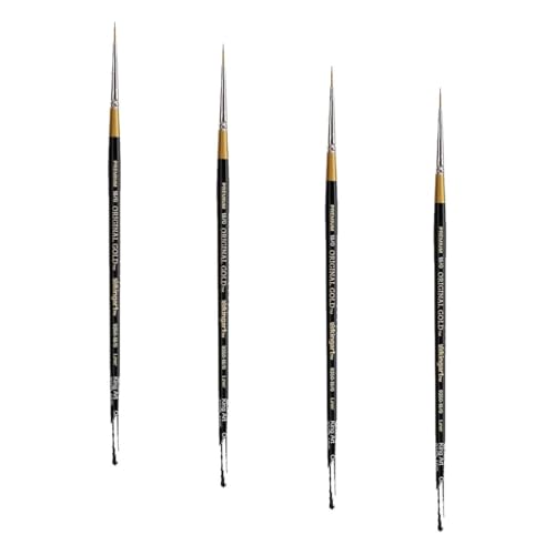KINGART Original Gold 9350-18/0 Liner Series, Premium Golden Taklon Multimedia Artist Brushes, Painting Tools for Oil, Acrylic, Watercolor and Gouache (Pack of 4) - size: 18/0 (Pack of 4)