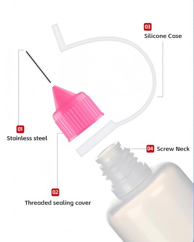 LJY Precision Applicator Bottle Set 1 Oz. - 30 Needle Tip Squeeze Bottles and 5pcs Mini Funnels for Acrylic Painting, DIY Quilling and Paper Craft