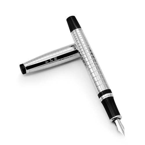 FPR Ambassador Ultra Flex Nib Fountain Pen Set, Chiseled Chrome - Refillable Pen w/Cartridges & Converter - Calligraphy Pens for Writing, Journaling & Gifting - Luxury Pens For Smooth Strokes - color: Chiseled Chrome