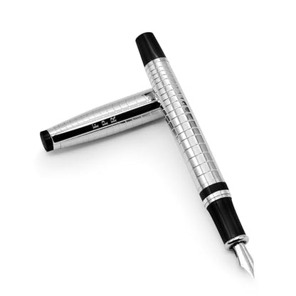 FPR Ambassador Ultra Flex Nib Fountain Pen Set, Chiseled Chrome - Refillable Pen w/Cartridges & Converter - Calligraphy Pens for Writing, Journaling & Gifting - Luxury Pens For Smooth Strokes - color: Chiseled Chrome