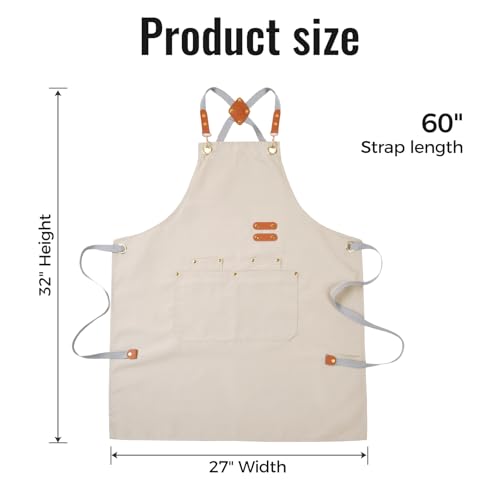 Aoomzoon Durable Kitchen Apron,Multifunctional Chef Aprons for Women & Men with Pockets for Cooking Baking & Daily Use - color: Beige