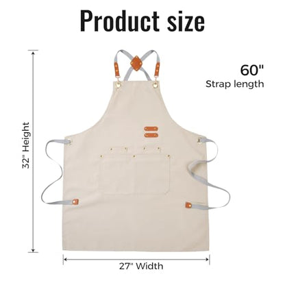 Aoomzoon Durable Kitchen Apron,Multifunctional Chef Aprons for Women & Men with Pockets for Cooking Baking & Daily Use - color: Beige