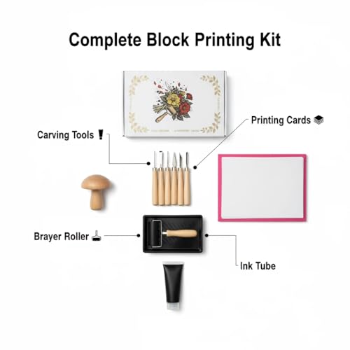 Lnncdsc Linocut Kit for Beginners & DIY Artists – Complete Block Printing Starter Set with Carving Tools & Brayer Roller – Perfect for Homemade Stamps, Greeting Cards, Gifts & Art Projects