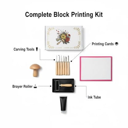 Lnncdsc Linocut Kit for Beginners & DIY Artists – Complete Block Printing Starter Set with Carving Tools & Brayer Roller – Perfect for Homemade Stamps, Greeting Cards, Gifts & Art Projects