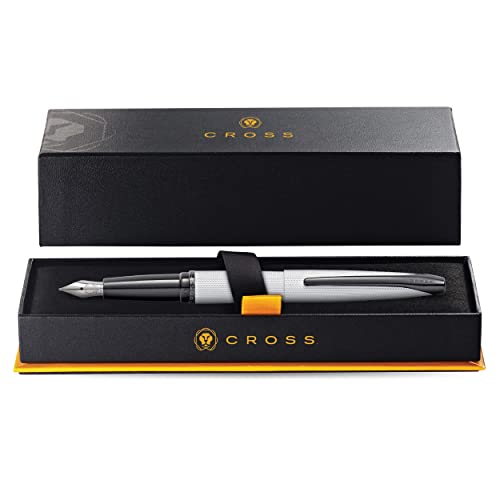Cross ATX Refillable Fountain Presented in a Luxury Gift Box - Medium Point, Black Ink, Sandblasted Chrome - color: Sandblasted Chrome, style: Medium Nib