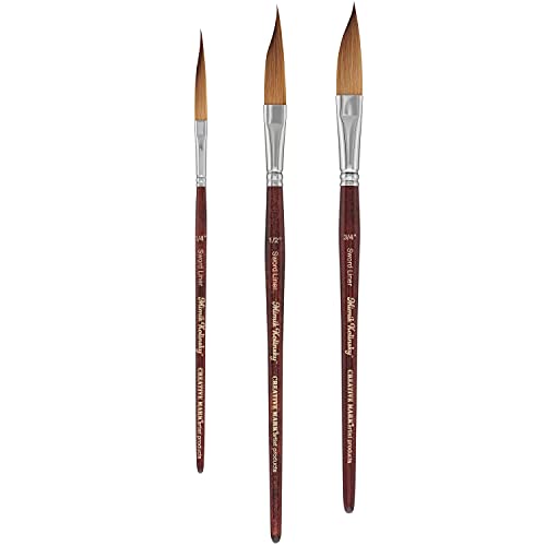 Creative Mark Mimik Kolinsky Watercolor Brush - # Set of 3 Sword Liner - Short Handle Synthetic Paint Brush - Handmade in Germany - Synthetic Sable Paint Brushes for Artists - Animal-Friendly - size: 1/4", 1/2", 3/4"