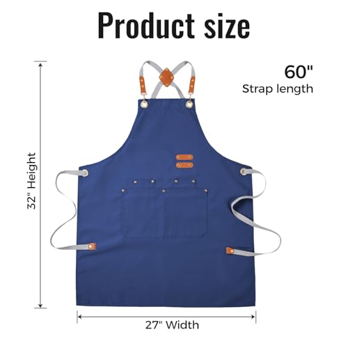 Aoomzoon Durable Kitchen Apron,Multifunctional Chef Aprons for Women & Men with Pockets for Cooking Baking & Daily Use - color: Blue