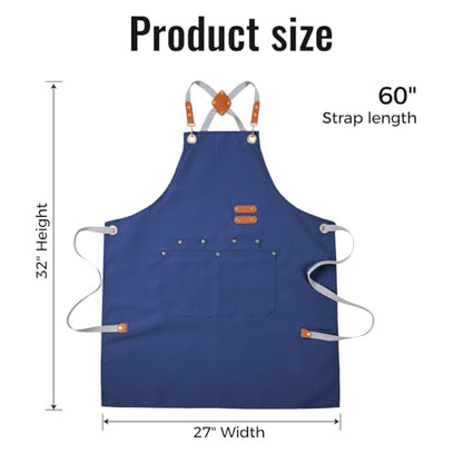 Aoomzoon Durable Kitchen Apron,Multifunctional Chef Aprons for Women & Men with Pockets for Cooking Baking & Daily Use - color: Blue