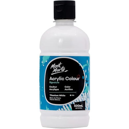 Mont Marte Signature Titanium White Acrylic Paint, 16.9oz (500ml), Semi-Matte Finish,Suitable for Canvas, Wood, Fabric, Leather, Cardboard, Paper, MDF and Crafts - color: Titanium White, size: 16.9 Fl Oz (Pack of 1)