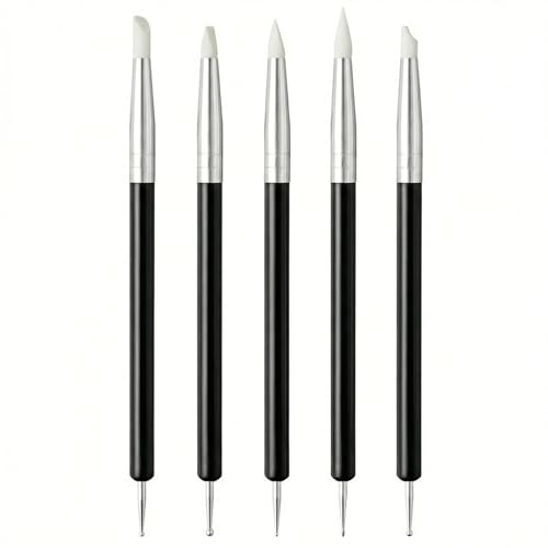 Tool Set, 5Pcs Double-Ended Clay Sculpting Tools with 5mm Black Handle Silicone Tips and Dotting Ends, Ceramic Pottery Carving Tools and Supplies for DIY Sculpture and Air Dry Clay