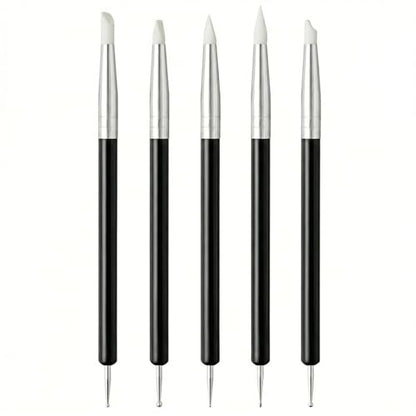 Tool Set, 5Pcs Double-Ended Clay Sculpting Tools with 5mm Black Handle Silicone Tips and Dotting Ends, Ceramic Pottery Carving Tools and Supplies for DIY Sculpture and Air Dry Clay