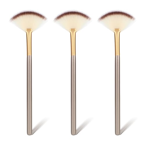 3Pcs Slim Soft Fan Brush, Fan Shape Makeup Brushes for Highlighter, Fluffy Packing Brush Facial Brushes Applicator for Esthetician Cosmetic Mud Cream Glycolic Peel Masques(3Pcs)