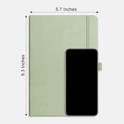 RETTACY Dotted Journal Notebook, 192 Pages, A5 Medium Size (5.7'' x 8.3''), Leather Hardcover, 100 GSM Thick Paper, for Journaling, Planning, Tracking (Light Green) - color: Light Green, style: Dotted