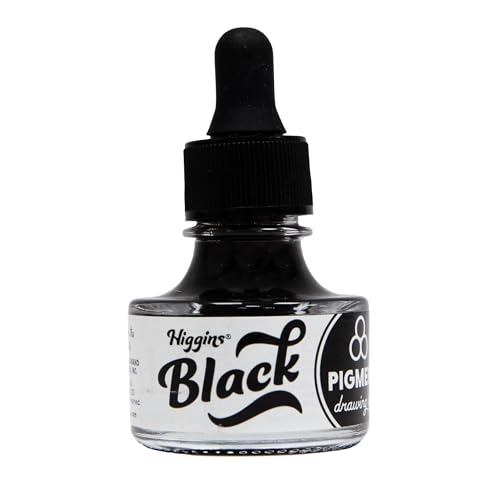 Higgins Black Pigmented Drawing Ink - for Artists and Students - 1 oz. Glass Bottle (HIG44021) - color: Black