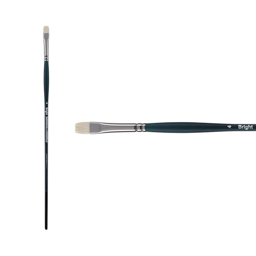 Creative Mark Imperial Professional Chungking Hog Bristle Brush - Bright # 4, Handmade Long Handle Oil Paint Brushes for Artists, Nickel-Plated Brass Ferrules, Stiff Yet Soft Natural Bristles - size: #4
