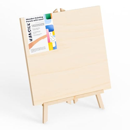Wooden Canvas Panels with Easel Set – Complete Art Supplies for Artists, Includes 16x9 Easel, 12x12 Wooden Canvas Panels for DIY Crafts-Spring Family Fun - size: 12*12-1