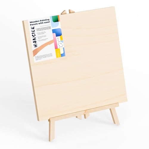 Wooden Canvas Panels with Easel Set – Complete Art Supplies for Artists, Includes 16x9 Easel, 12x12 Wooden Canvas Panels for DIY Crafts-Spring Family Fun - size: 12*12-1