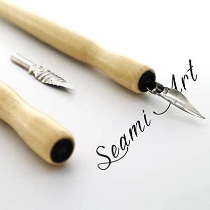 XIAOYU Cartoon Comic Dip Pen Set, 5PCS Comic Pen Holders with 5 Pieces Comic Pen Nibs Kit, Wooden Comic Pen Nib Holder for Writing, Painting, Signing, Wooden - color: Wooden