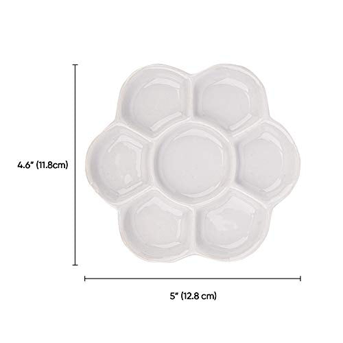 Foraineam 4 Pieces Ceramic Paint Palette Artist 7 Well Flower Palettes Painting Oil Watercolor Mixing Trays - size: 5 Inch