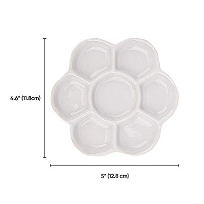 Foraineam 4 Pieces Ceramic Paint Palette Artist 7 Well Flower Palettes Painting Oil Watercolor Mixing Trays - size: 5 Inch