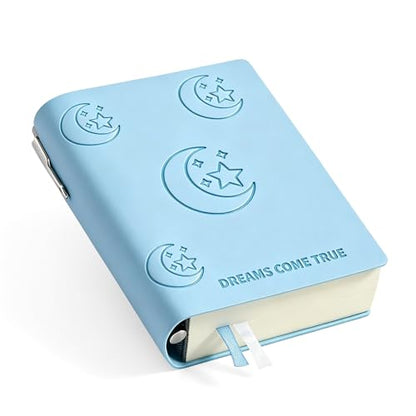 Thick Blank Journal Notebook 400 page With Pen Holder 100gsm Thick Blank Paper，A6 Unlined Plain Sketchbook ， Small Soft Leather Unlined Pocket Blank Notebook For Women Drawing Book Memo Writing Sketch Travel Diary 3.9 × 5.5 (Dreams Come True) - color: Blu