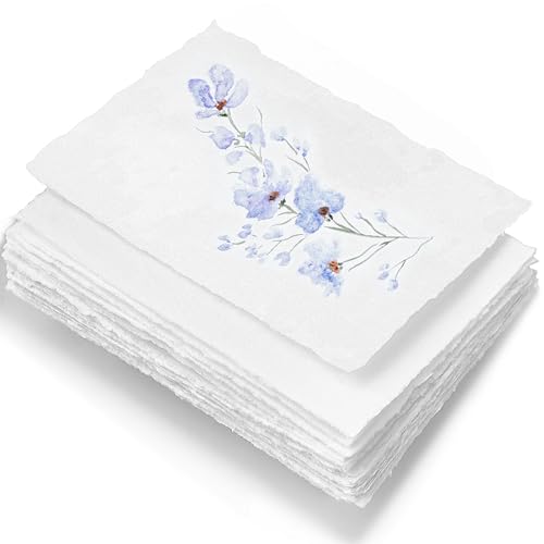 Wanderings A5 Handmade Deckled Edge Cotton Paper - Cold Pressed Texture - Paint, Watercolor, Writing, Printer - Cards, Invitations, Menus, Arts and Crafts. 50 Pack White 150 GSM - 5.8" x 8.3" - size: A5 (5.8"x8.3")