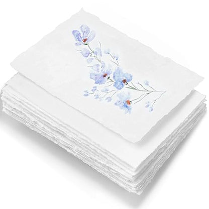 Wanderings Handmade White Deckle Edge Blank Paper - 4" x 6" - Pack of 50 - Watercolor/Mixed Media Paper - Save the Date Invitations Greeting Cards Notes DIY Arts Crafts - Thick 150 GSM - size: A6 (4"x6")