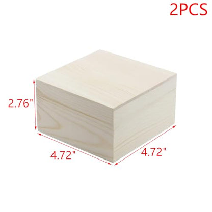 MY MIRONEY 2Pcs Wooden Unfinished Storage Box with Top Lid 4.72" x 4.72" Square Wooden Pine Box DIY Craft Stash Boxes Gift Box for Arts Hobbies and Home Storage - size: 4.72" x 4.72"