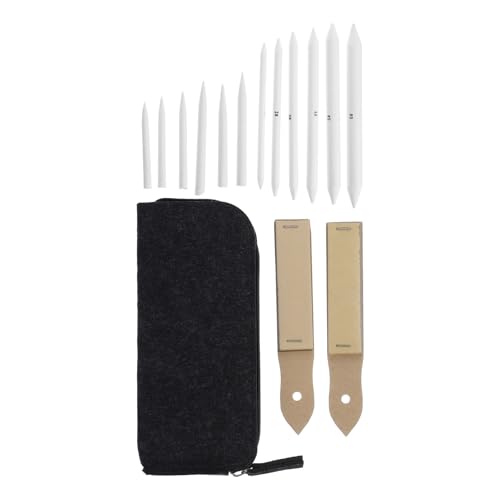 Balacoo Blending Stumps and Tortillions Set 14 Pieces with Sandpaper Sharpener and Pencil Extender, Dark Gray Case, Paper Blenders for Sketching and Shading, Artist Supplies for Students